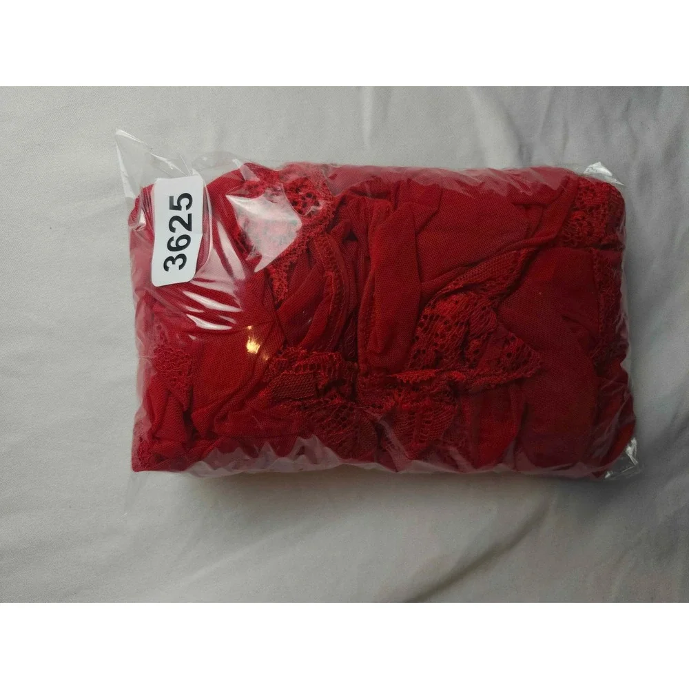 Shirley‎ of Hollywood Red Sheer Mesh Lace Trim Long Robe Womens Large